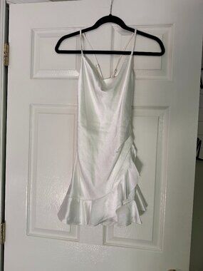 White Satin Ruffle Romper - Size XS